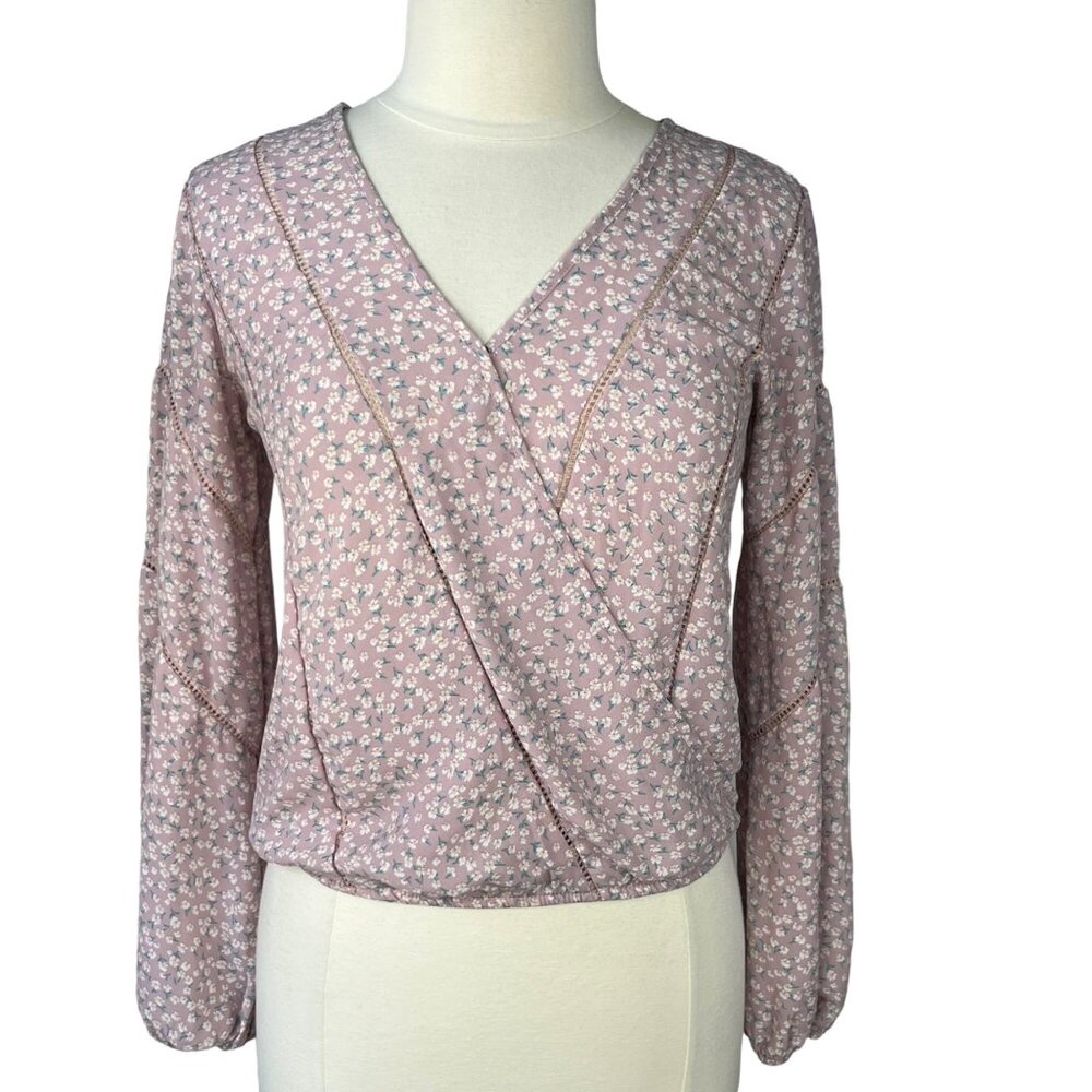 Sienna Sky Shirt Wrap Blouse Womens Small Pink Floral